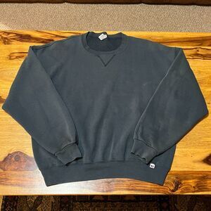 Vintage Russell Athletic Black Crewneck Sweatshirt Black Faded Style - Men's XL